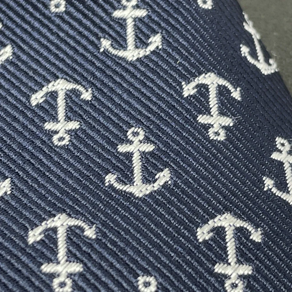 Janie & Jack Tie Boys Size 0-24 Months Blue w/ white Anchors Adjustable Nautical